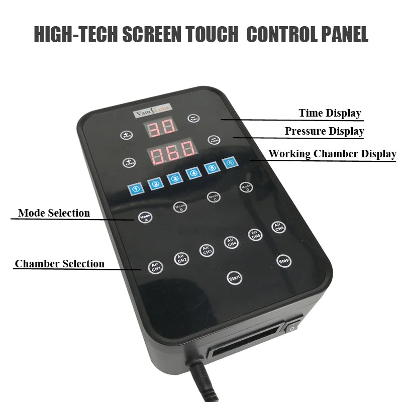 Presoterapia Air Compression Leg Massager Wraps – 6-Chamber Foot & Calf Therapy with LCD - Image 4