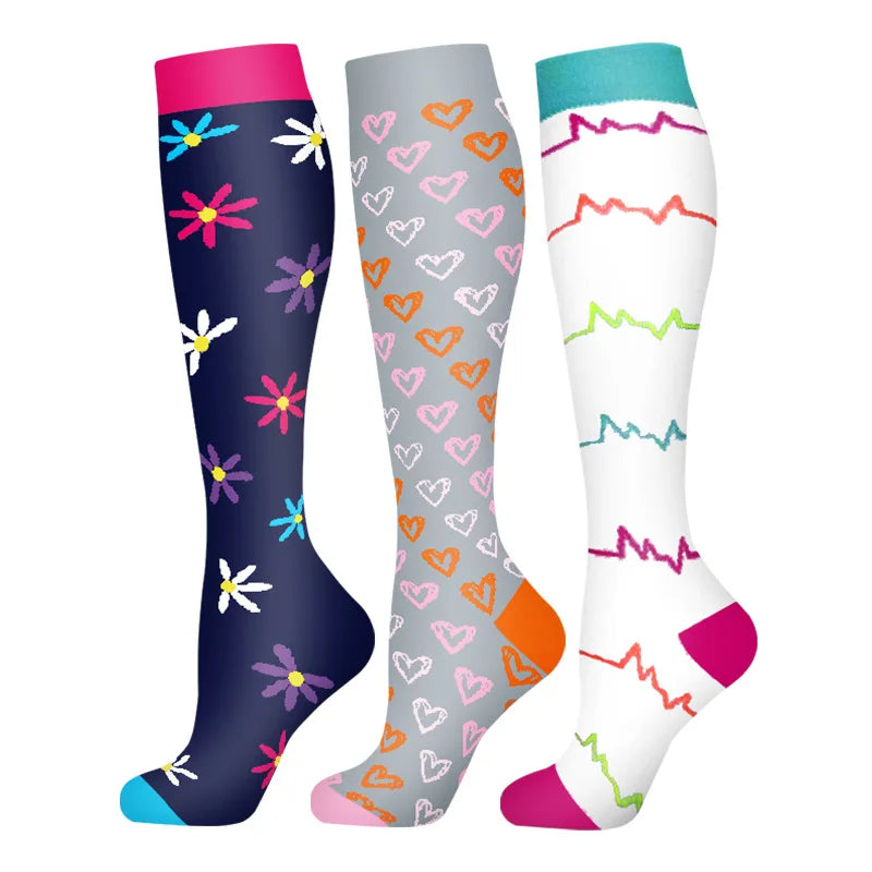 3 Pairs/Pack Compression Socks – 30mmHg Knee-High Support for Men & Women (58 Styles) - Image 22