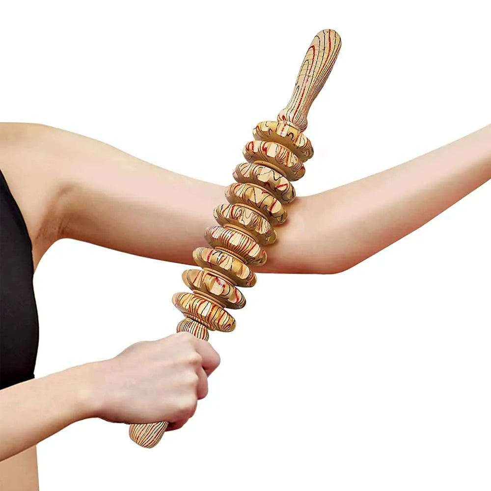 9-Roller Wooden Massage Stick - Image 2