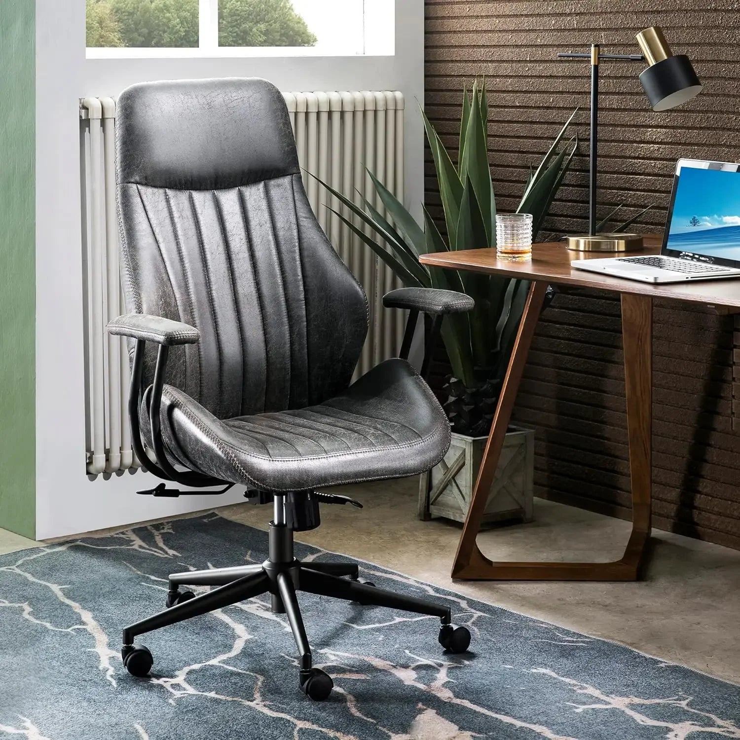Ergonomic Mid-Century Leather Office Chair – High Back Executive Swivel Chair - Image 9