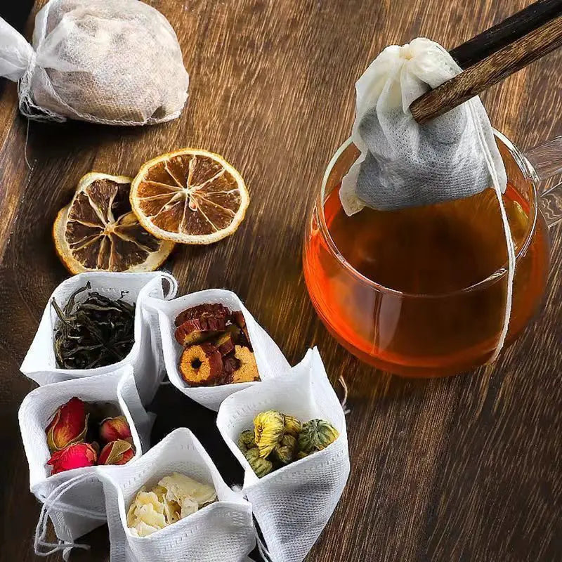 300/50PCS Disposable Tea Bags – Non-Woven Fabric Drawstring Infuser Bags for Loose Tea & Coffee - Image 4