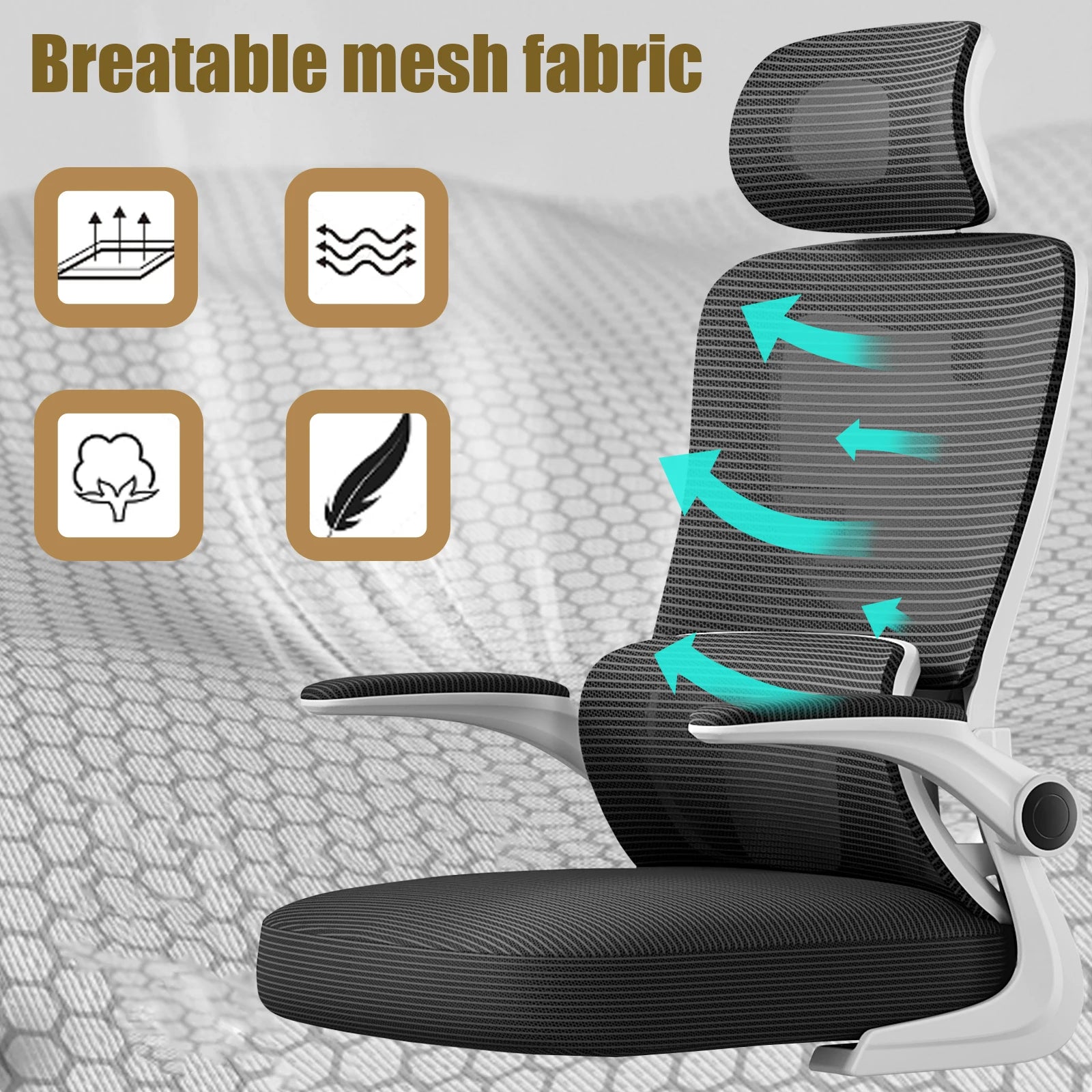 High-Back Mesh Office Chair – Ergonomic Desk Chair with Lumbar Support & Flip-Up Armrests - Image 6