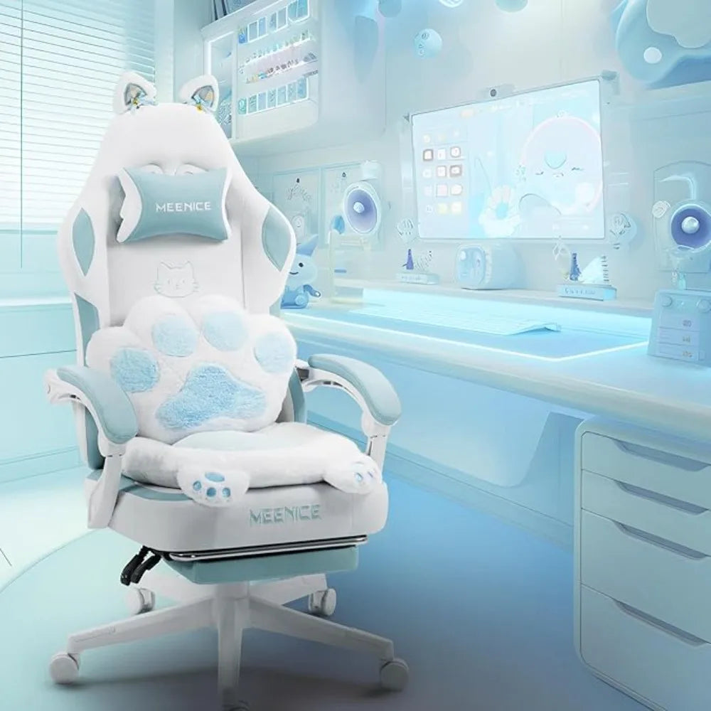 Cute Gaming Chair with Cat Ears – Ergonomic Recliner with Footrest & Paw Cushion - Image 10