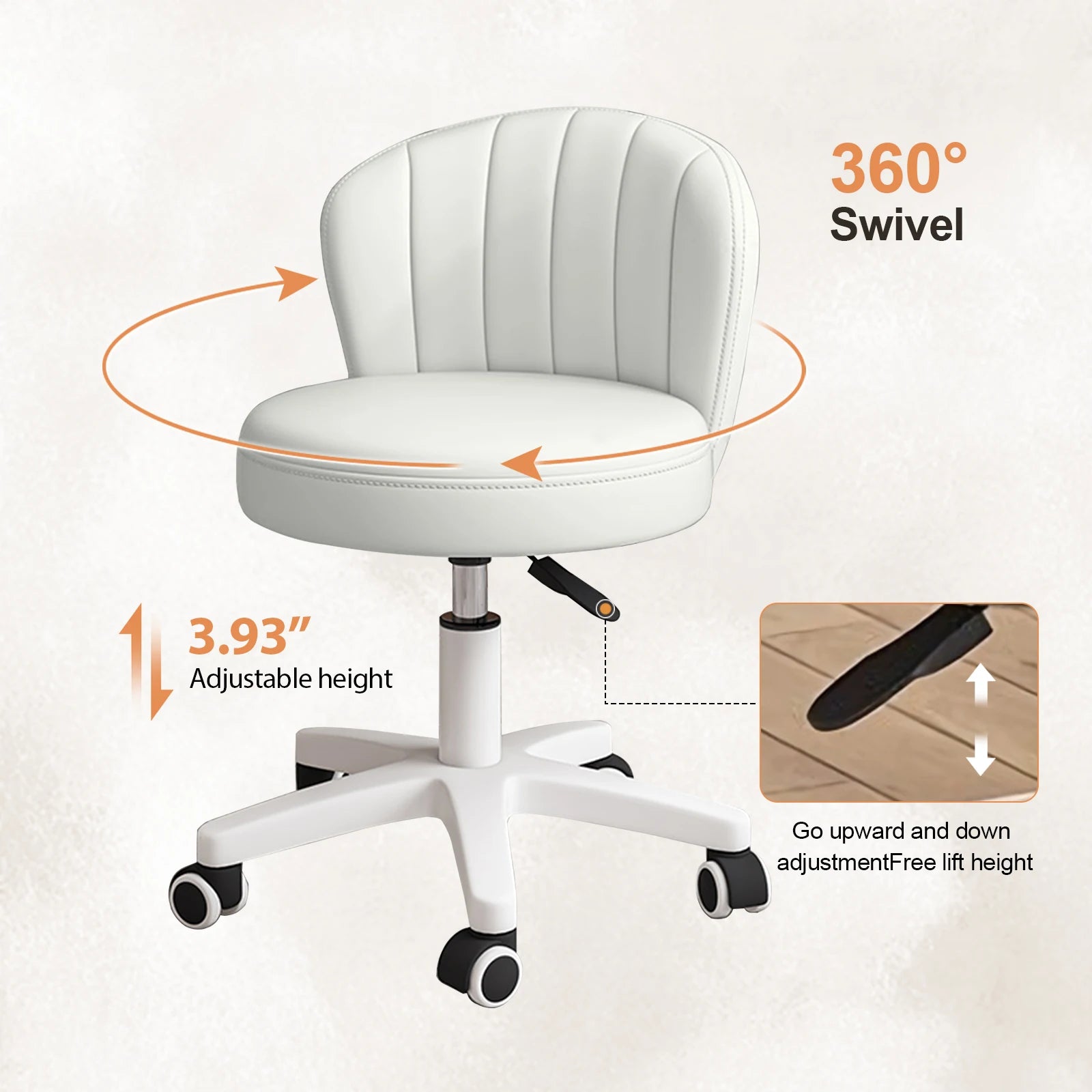 Small Round Rolling Desk Chair – Armless PU Leather Vanity & Spa Stool - Image 4
