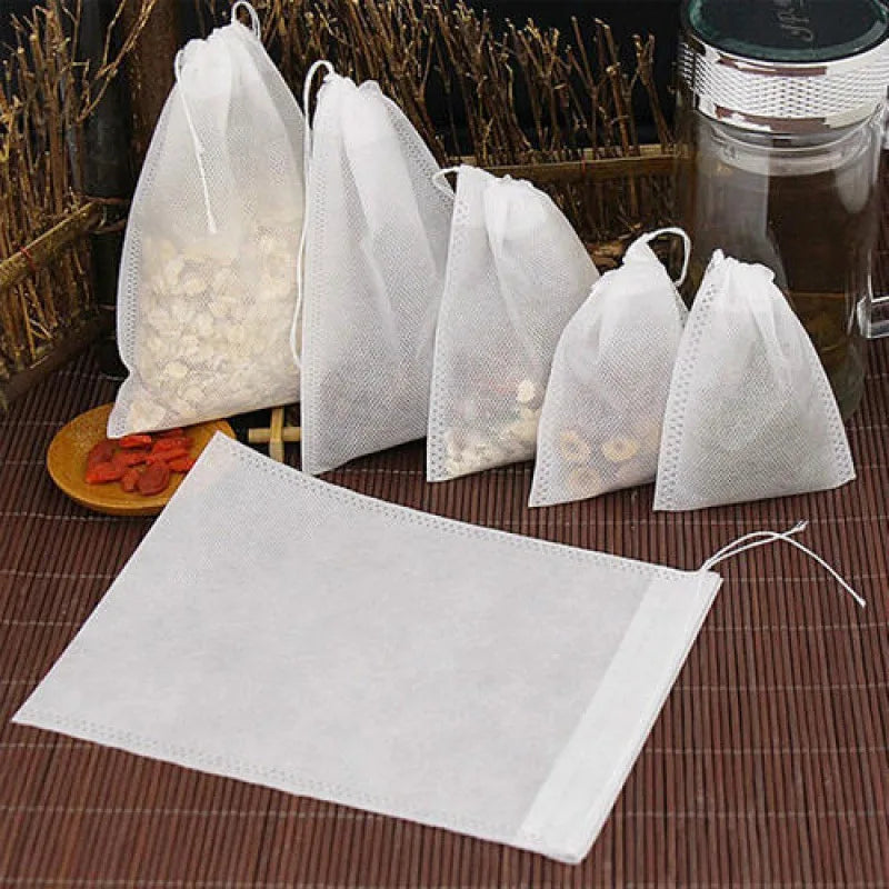 500/50pcs Disposable Tea Filter Bags – Non-Woven Fabric with Drawstring for Tea, Coffee & Spices - Image 2