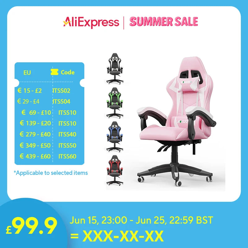 Ergonomic Gaming Chair – Height-Adjustable Computer Chair with Lumbar & Headrest Support