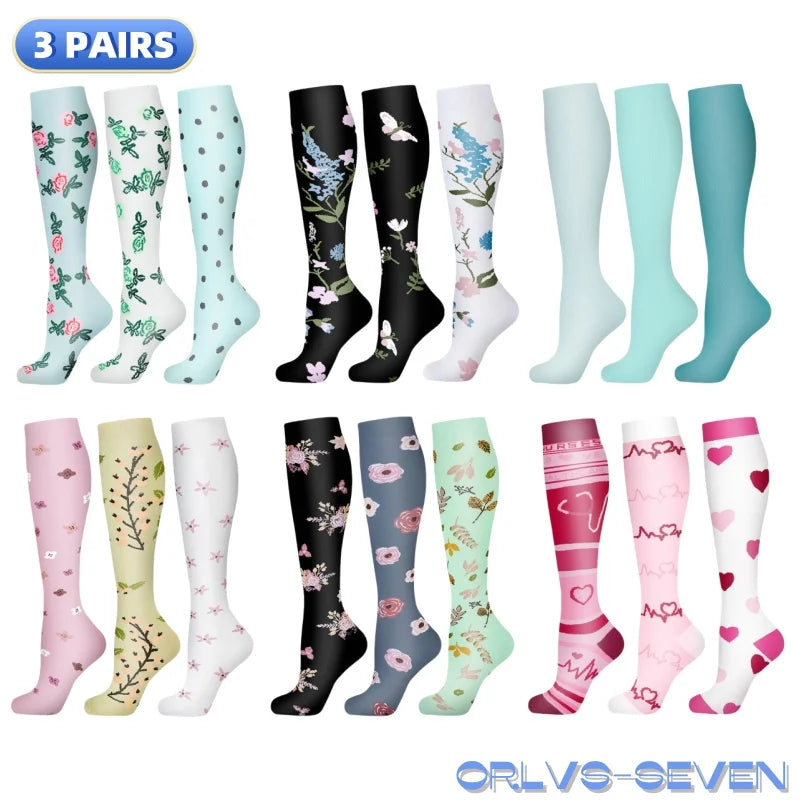 3 Pairs/Pack Compression Socks – 30mmHg Knee-High Support for Men & Women (58 Styles)