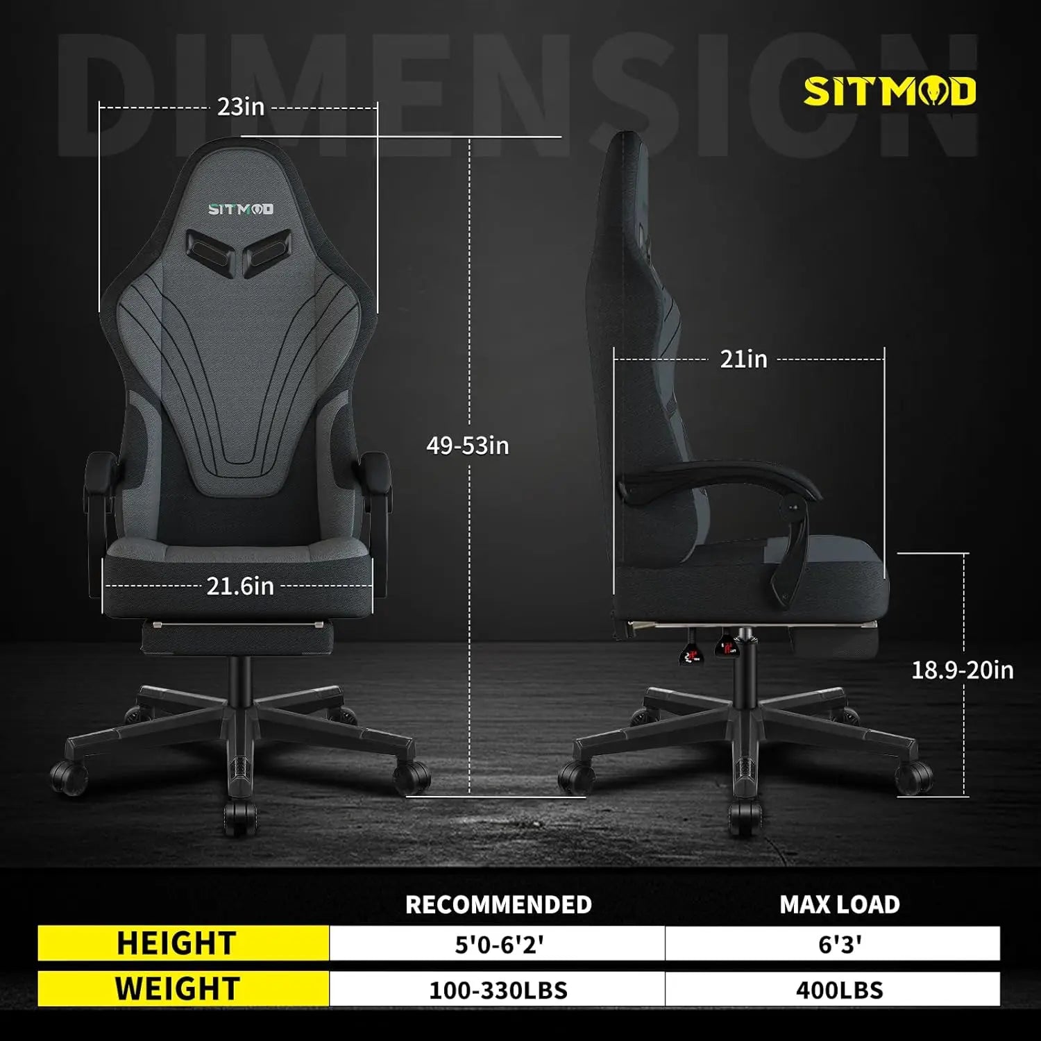 Ergonomic Gaming Chair with Foot Pedals – Height Adjustable Fabric Office Chair (Grey) - Image 3