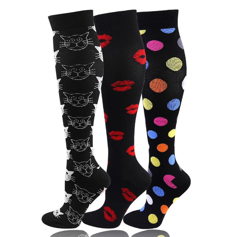 3 Pairs/Pack Compression Socks – 30mmHg Knee-High Support for Men & Women (58 Styles) - Image 45