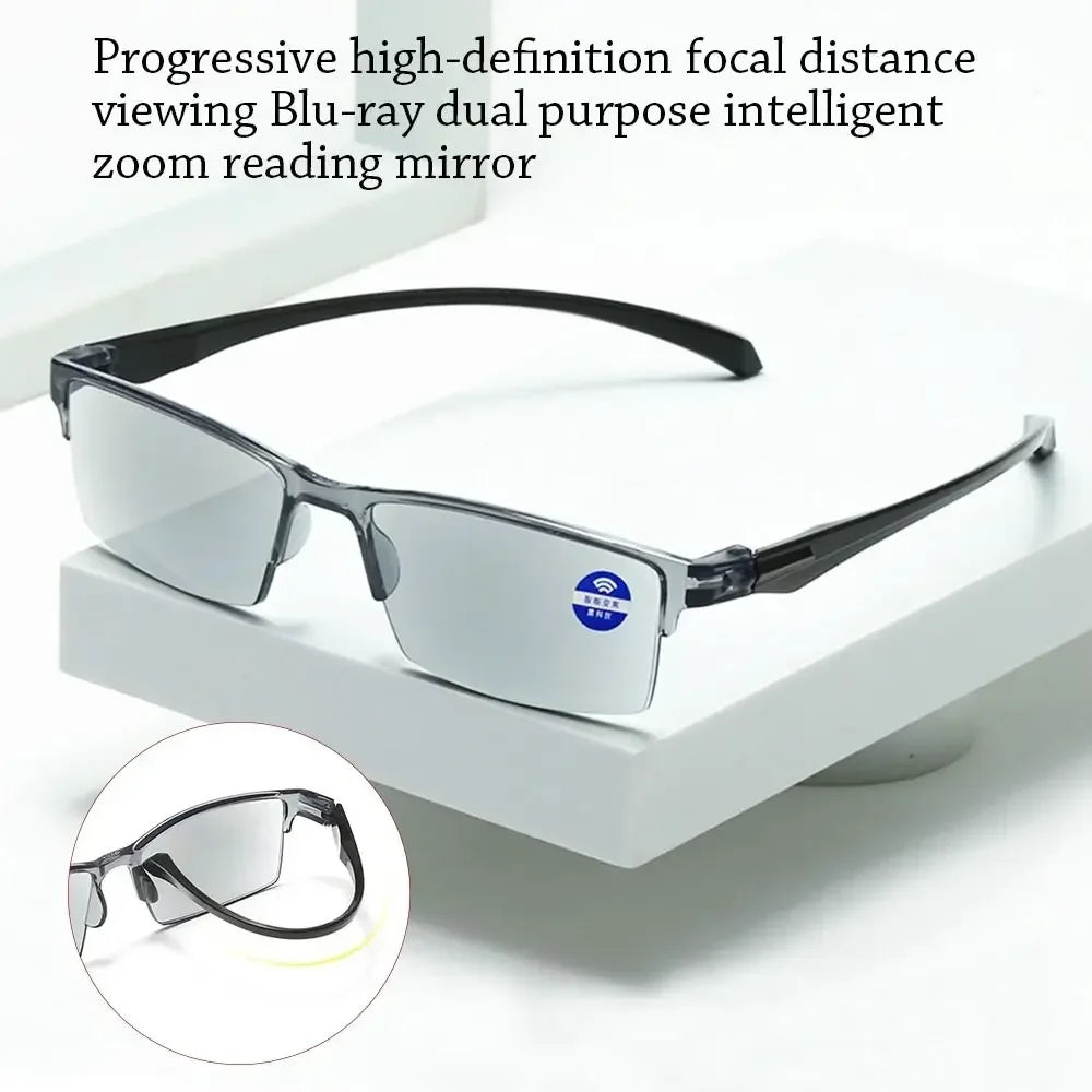 Smart Automatic Zoom Reading Glasses – Autofocus, Anti-Blue Light, Half-Rim Design for Near & Far Vision