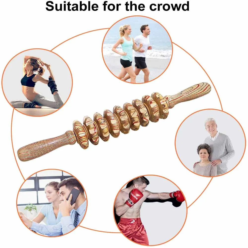 9-Roller Wooden Massage Stick - Image 6