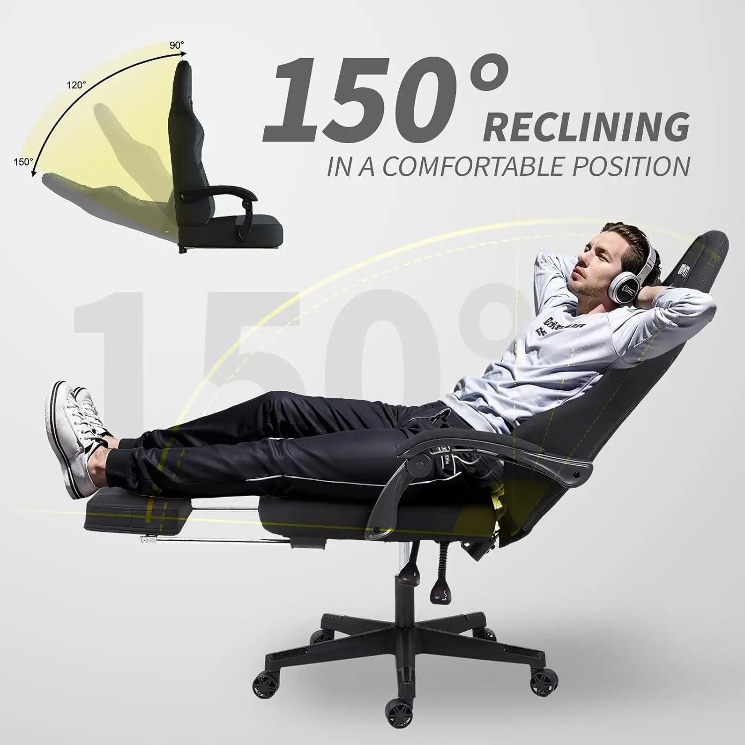 Ergonomic Gaming Chair with Foot Pedals – Height Adjustable Fabric Office Chair (Grey) - Image 6