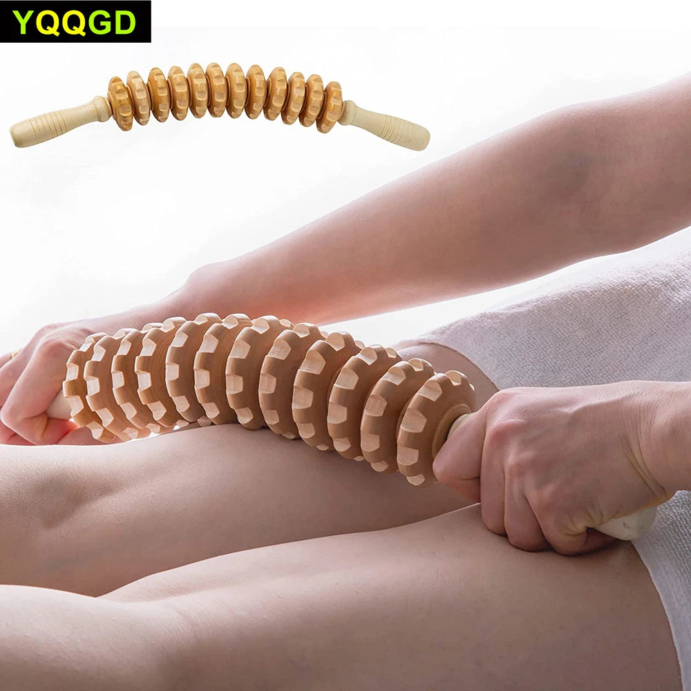 12-Wheel Wood Therapy Roller Stick – Curved Maderoterapia Colombiana Massager for Lymphatic Drainage