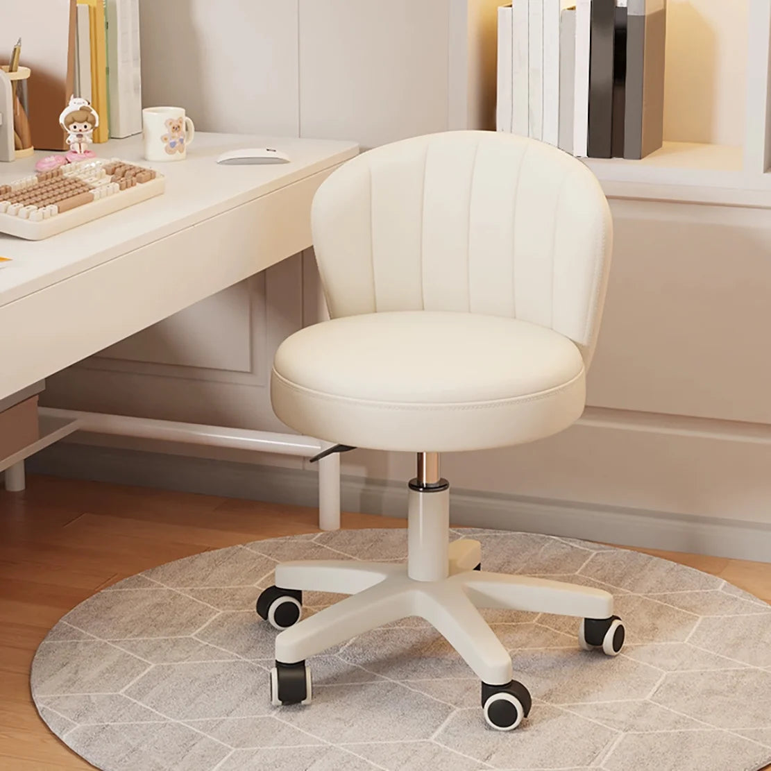 Small Round Rolling Desk Chair – Armless PU Leather Vanity & Spa Stool - Image 9