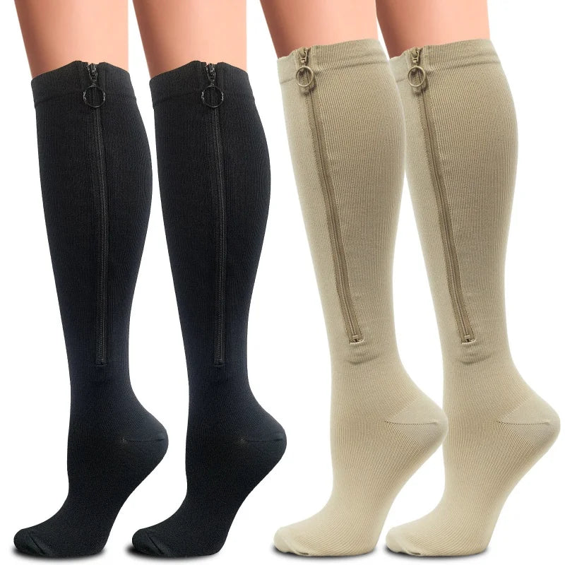 Zippered Compression Stockings – Long Cycling & Sports Leg Support Socks for Women