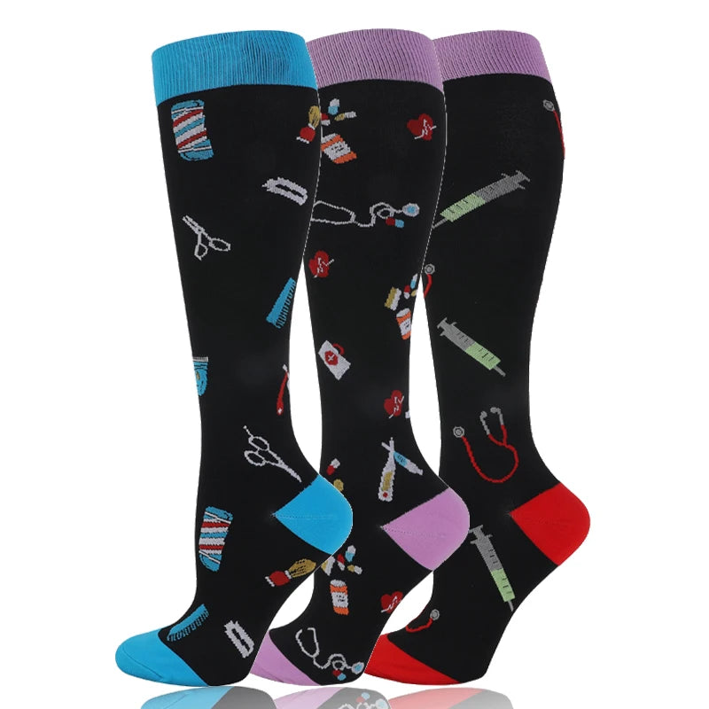 3 Pairs/Pack Compression Socks – 30mmHg Knee-High Support for Men & Women (58 Styles) - Image 33